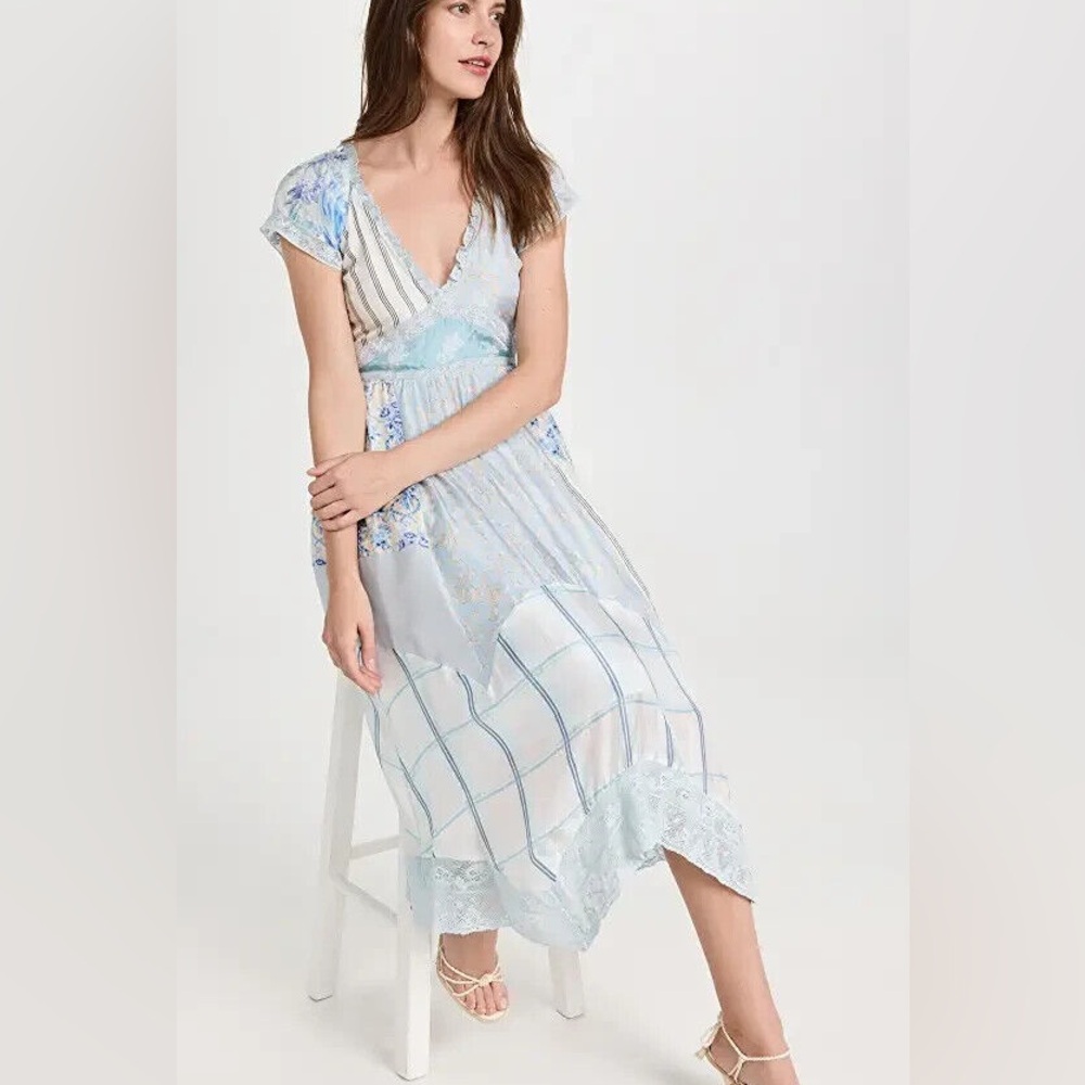 NWOT LOVESHACKFANCY TULA PATCHWORK SILK DRESS IN … - image 2